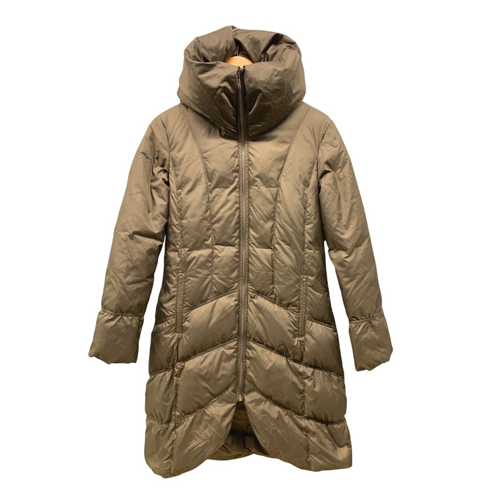 Cole Haan Quilted Down Puffer Jacket Coat Womens S Taupe Brown Hooded Winter
